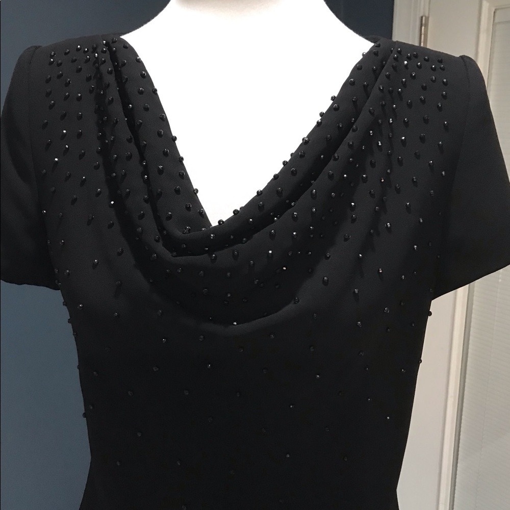 Evening Black Beaded Cowl Neck Top & Tiered Midi Skirt 2-Piece Set Size 10 EUC - Picture 3 of 5